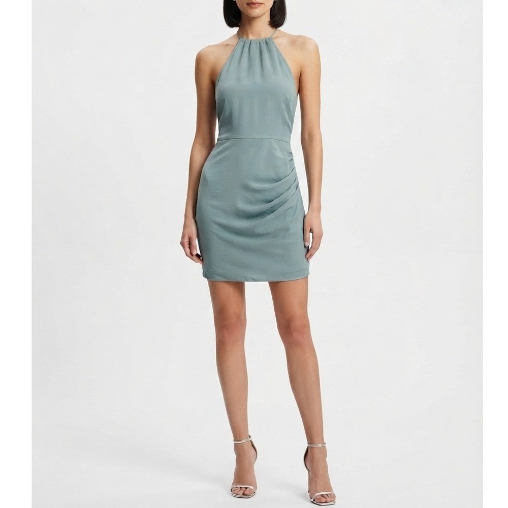 Abercrombie & Fitch Halter Mini Dress Ruched Side Faux Wrap Teal X-Small Petite